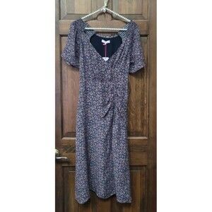 NWT Parker Viceroy Ruched Floral Silk Dress Women’s Size 2 XS A-line Bell Sleeve